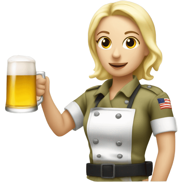 Blonde paratrooper saving a blonde female chef holding a beer emoji