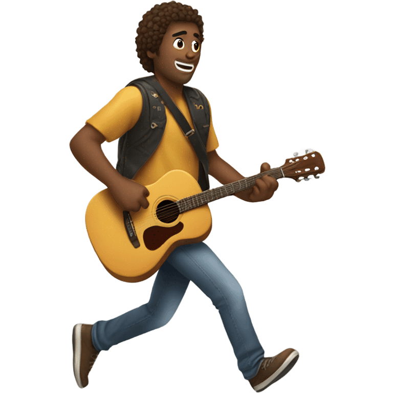 Guy wearing a guitar while running  emoji