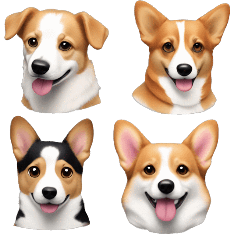 White Woman with straight pink bob hair, white man with curly hair, tricolor corgi and brandle corgi emoji