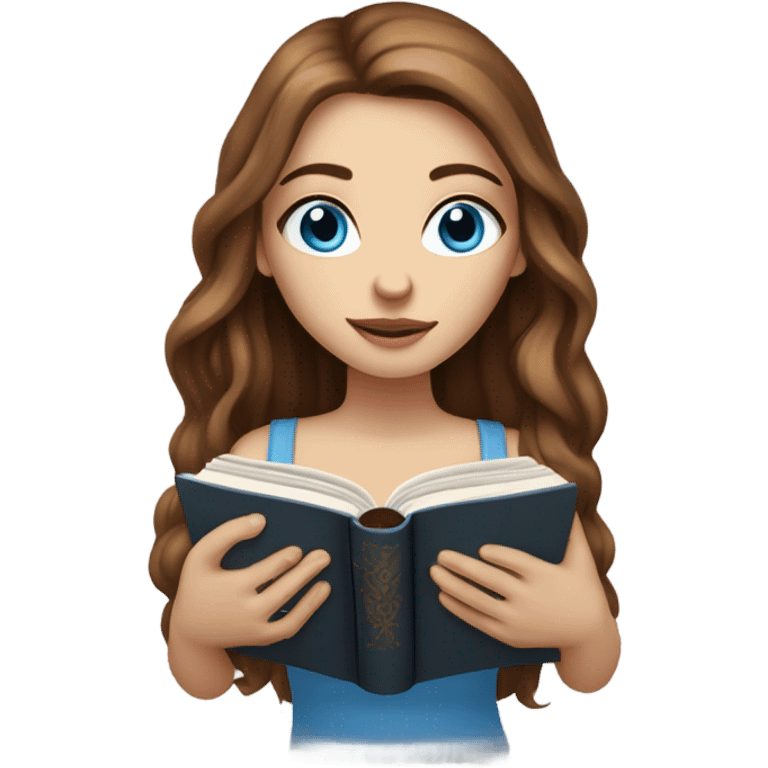 White girl, long brown hair, piercings, tattoos, reading book, blue eyes emoji