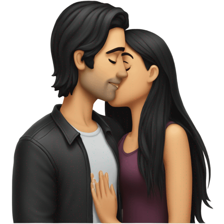 Guy with long black hair kissing girl emoji