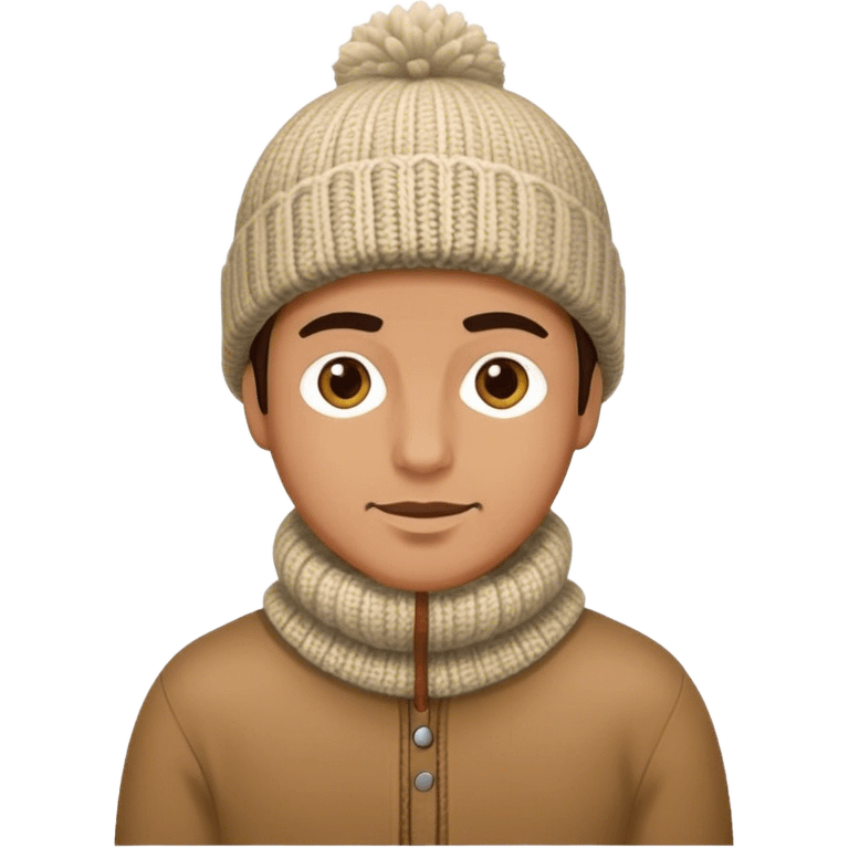 man in outdoor wither clothes and knited hat full scale emoji