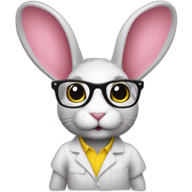 Specialist rabbit pink, glasses black, wears shirt yellow emoji