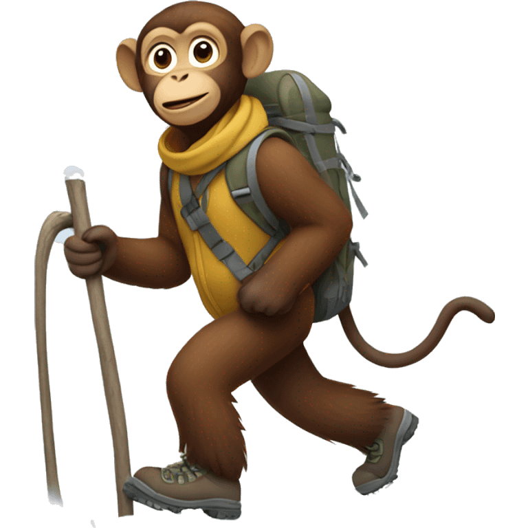 Brown monkey hiking in snow emoji