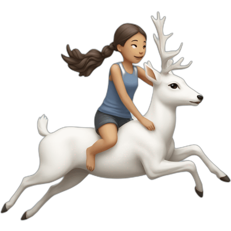 A girl flying with white deer emoji