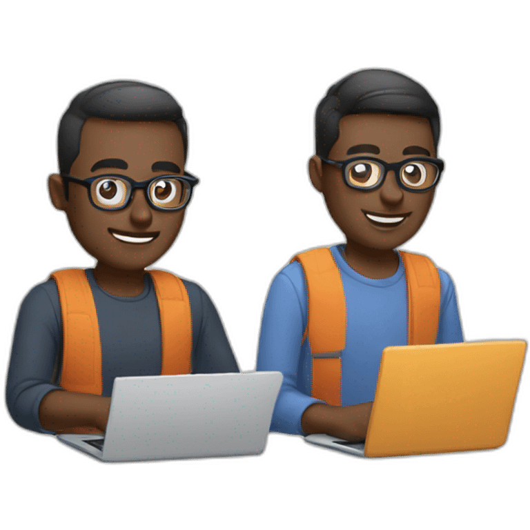 two white tech guys with specs working on a laptop emoji