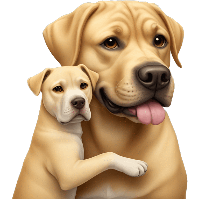 American bully and Golden Labrador retriever hug  emoji