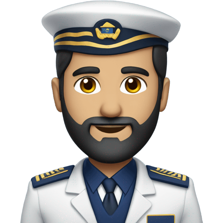 Male Persian Flight attendant with beard at United airlines navy blue uniform 2 epaulet stripes emoji