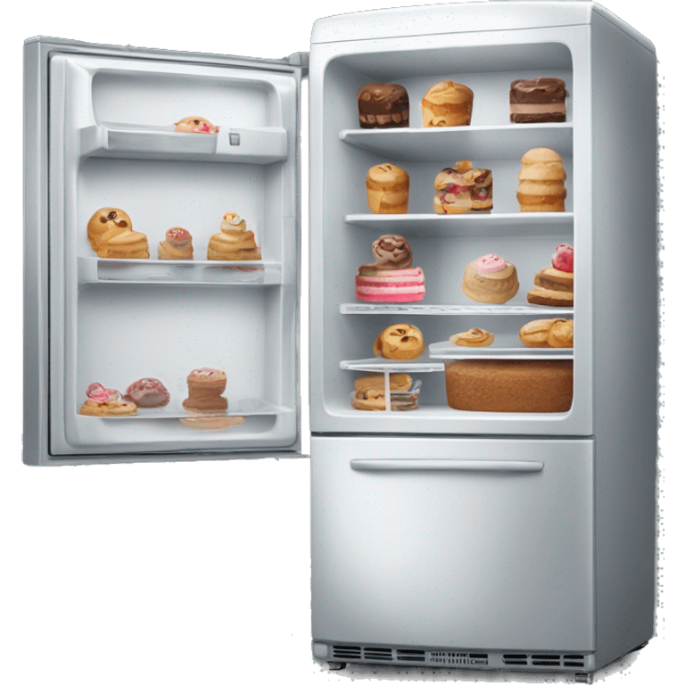 Un frigo ouvert avec des gâteaux  emoji