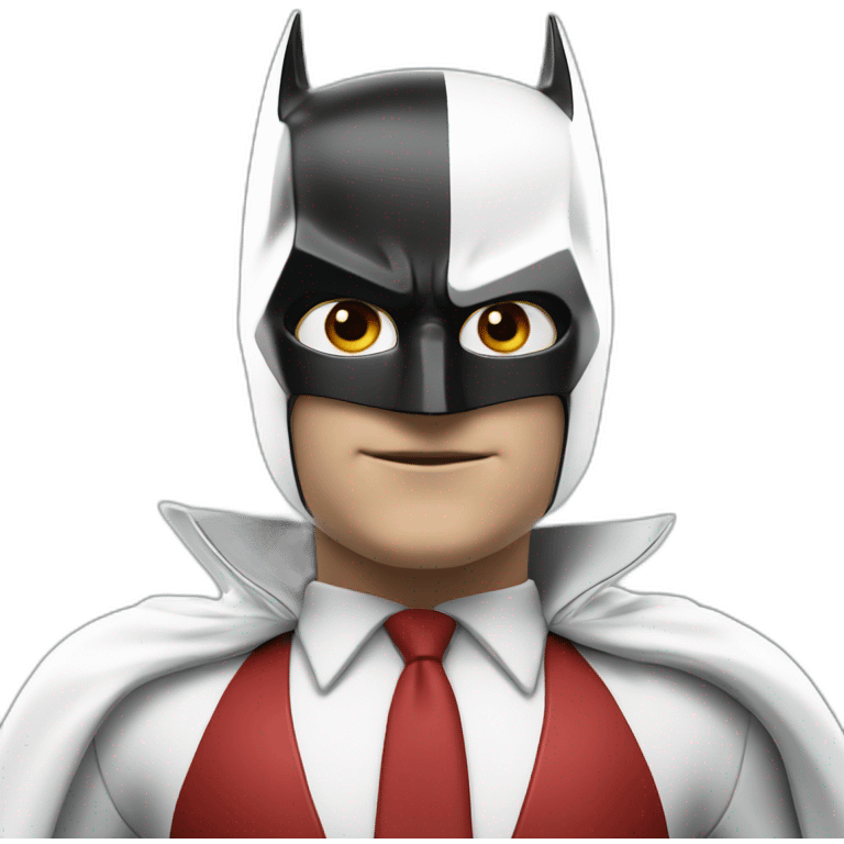 Batman in white and red suit, photorealistic 8K. emoji