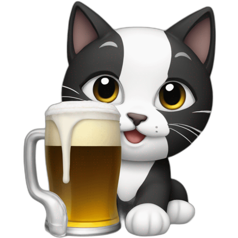 black and white beer drinking cat emoji