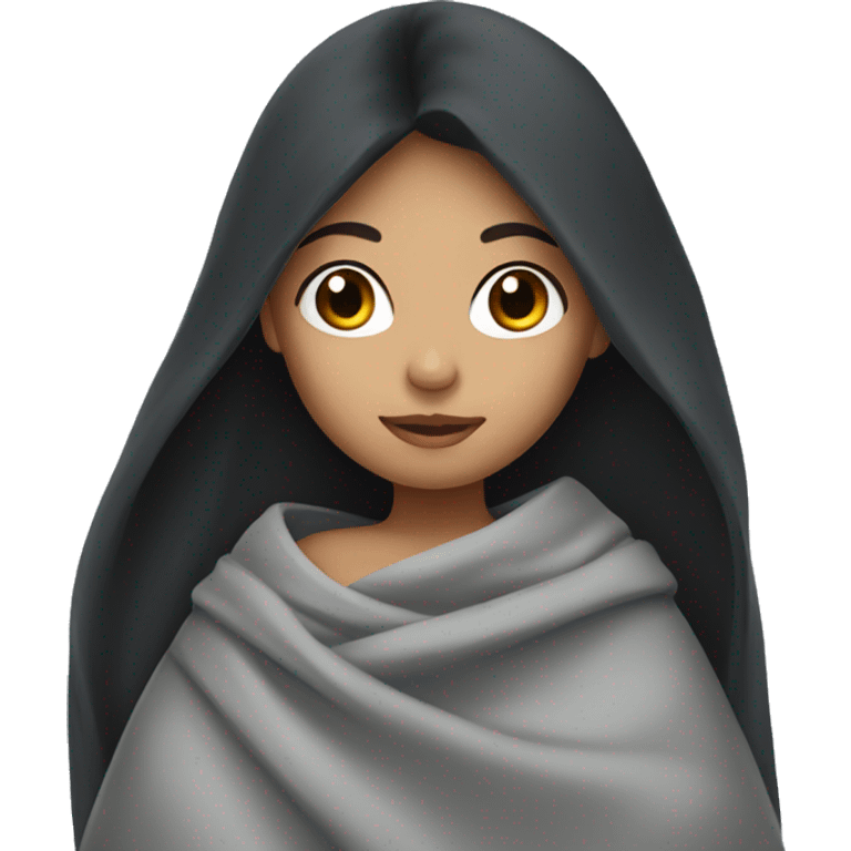 girl with black hair in a gray blanket emoji