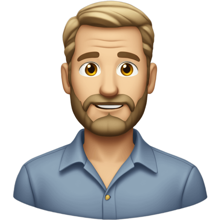 middle aged english man, short slicked back hair dark blonde, dark blonde medium length size full beard, in a smart unbuttoned shirt. emoji