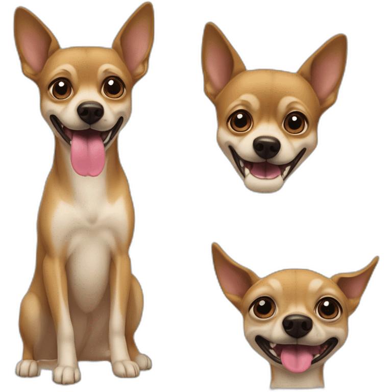 mtutt dog with small german shephard head but larger chihuahua eyes and large overbite with left upper sharp canine tooth a crooked and sticking out mouth emoji