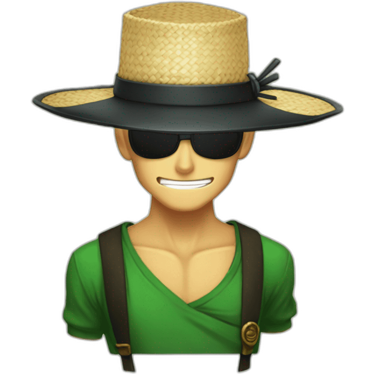 zoro avec un chapeau de paille et il est géné one piece emoji