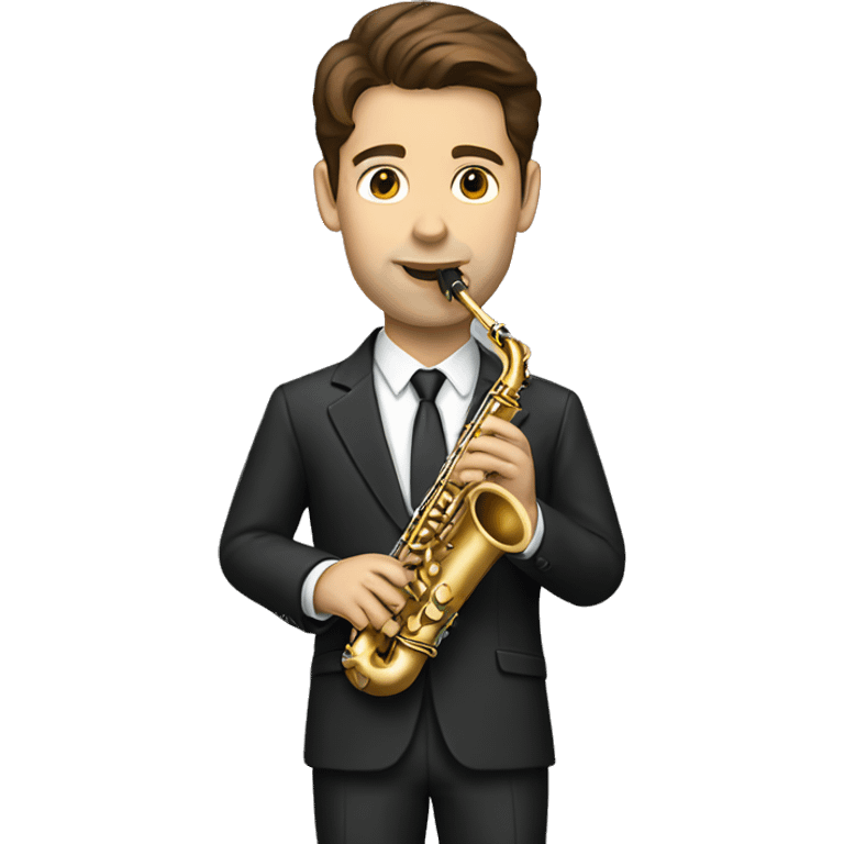 man with brown hair in a suit playing saxophone  emoji