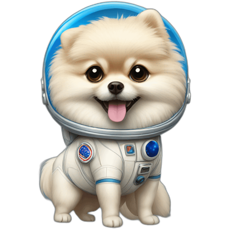 light cream pomeranian wearing a blue astronaut emoji