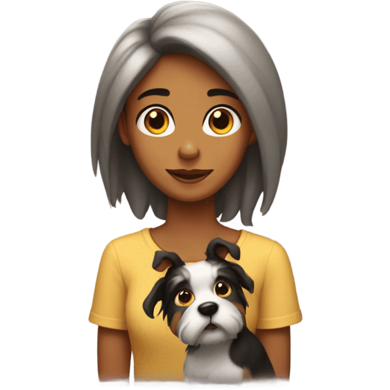 chica pelo negro sin lentes con un perrito emoji