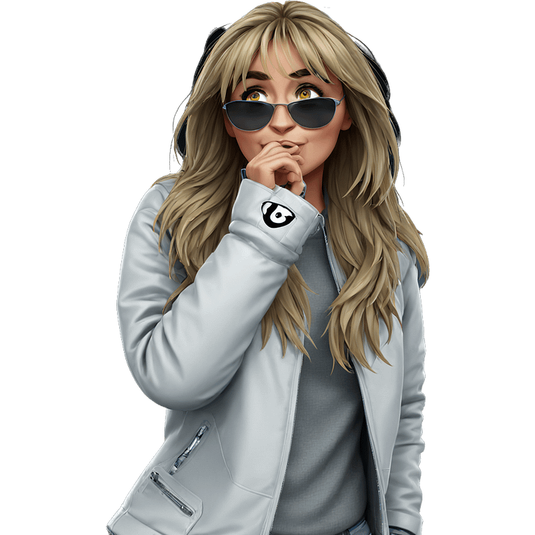 girl holding jacket with sunglasses emoji