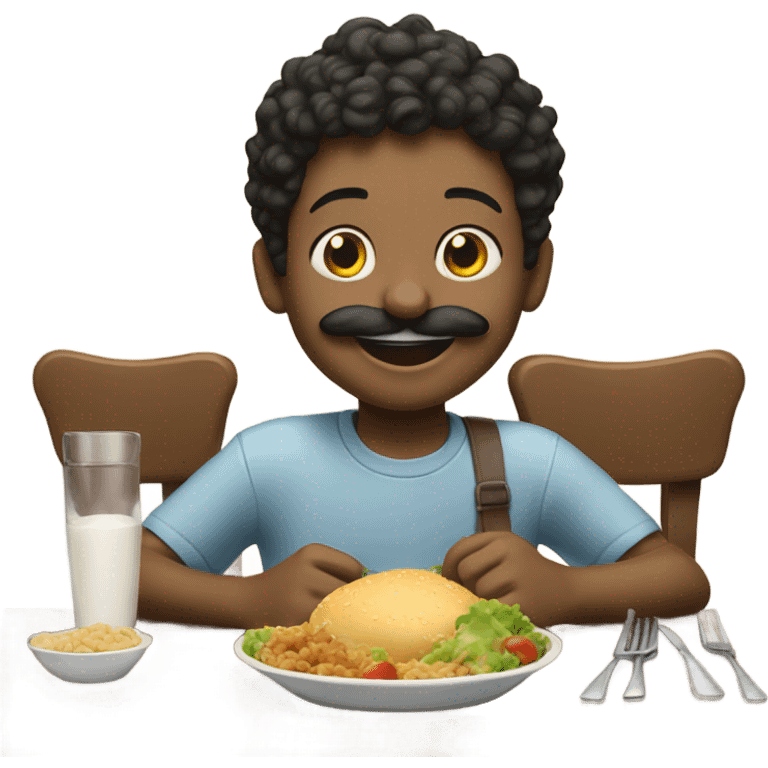 smiling boy with mustache enjoying food emoji