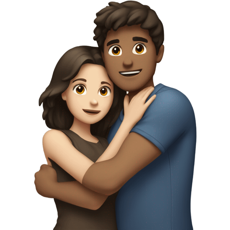 dark brunette boy and light brunette girl hugging emoji