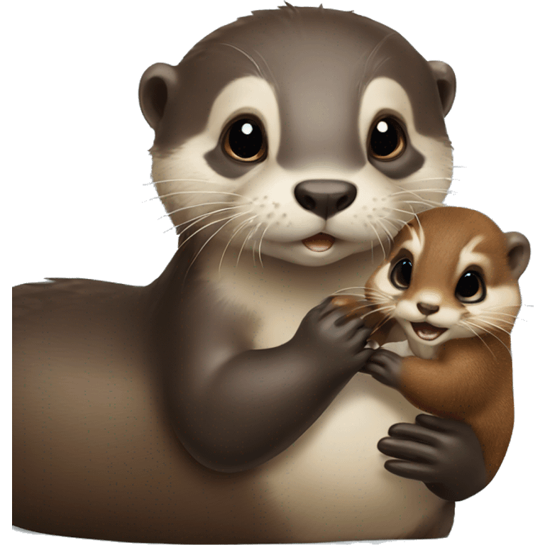 Baby otter holding baby chipmunk emoji