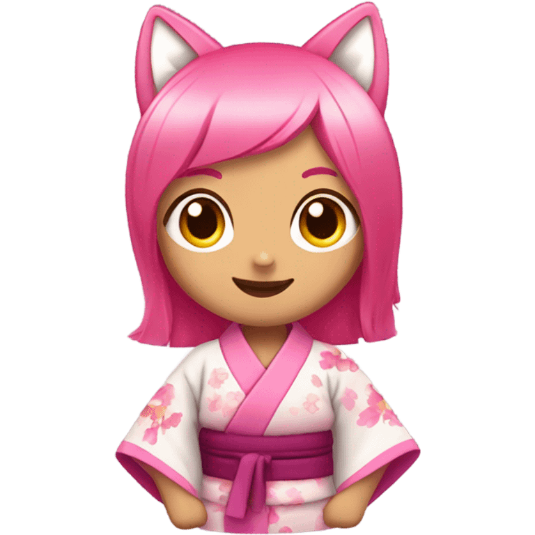 female pink hair with pink fox ears smiling , in kimono emoji