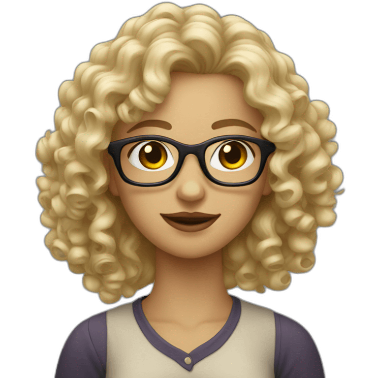 blonde curly young woman with glasses emoji