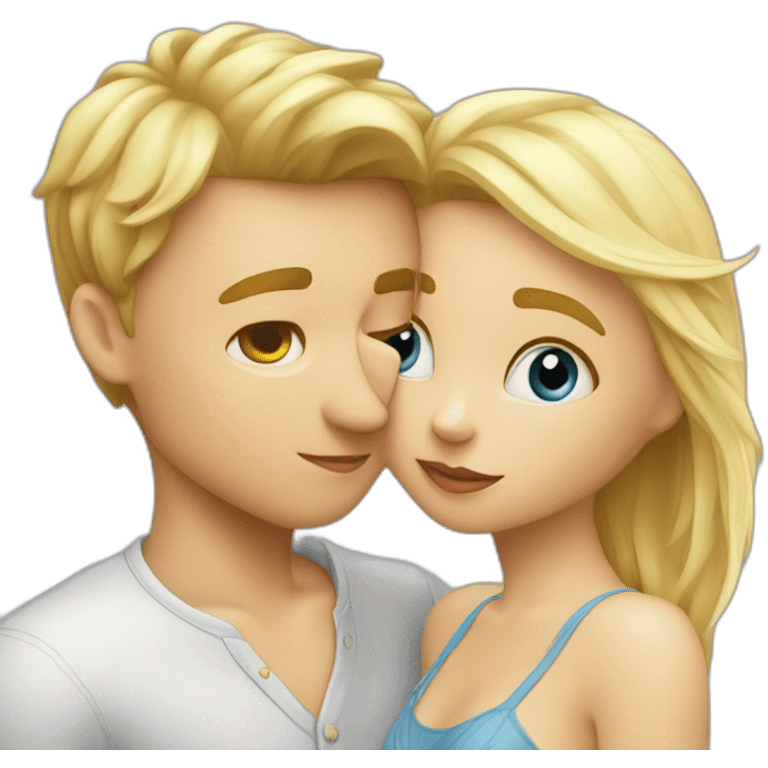 a blonde girl kissing blond europeen boy emoji