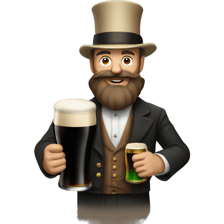 Man with mustache and beard holding a large guinness emoji