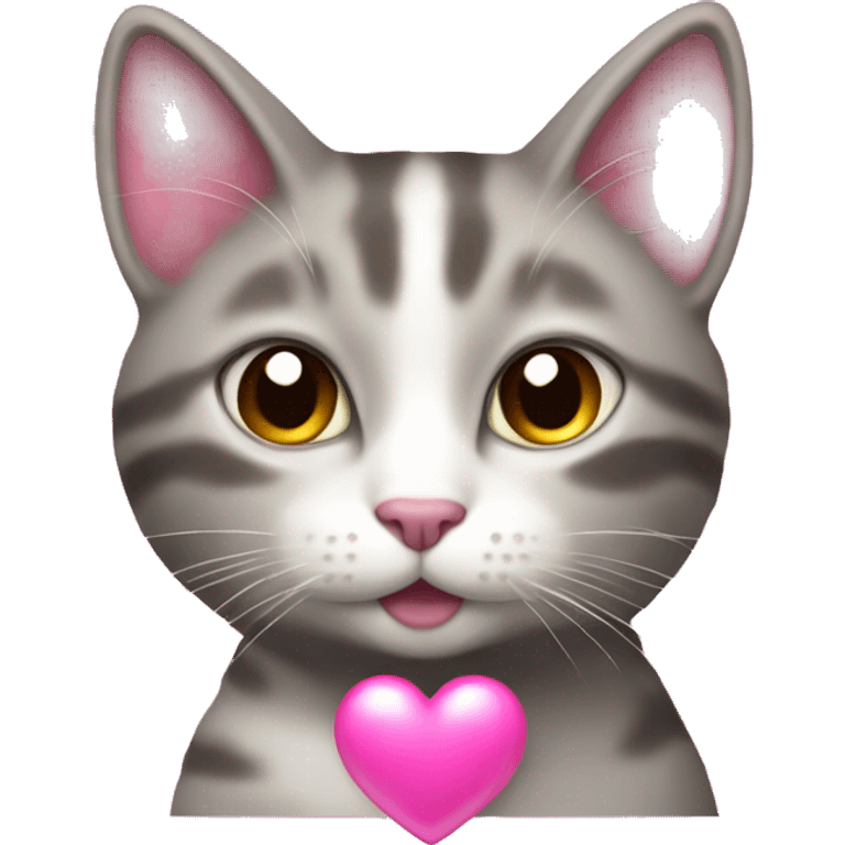 Coquette cat with a pink heart emoji