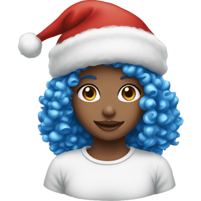 White skin blue eyes Curly girl wearing Christmas hat emoji