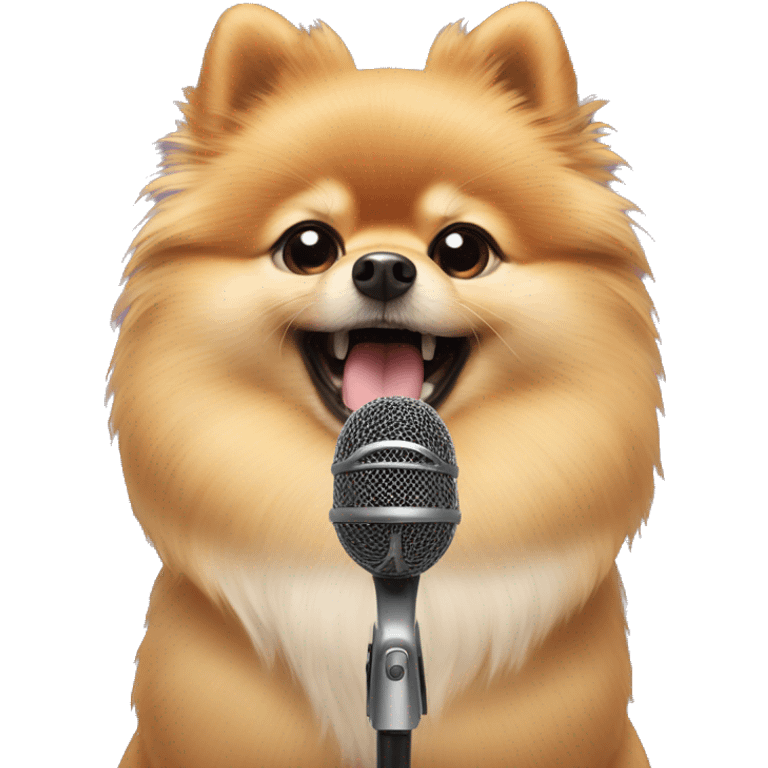 Pomeranian singing with a microphone in his hand  emoji