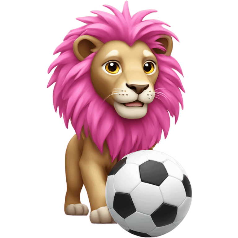 pink lion playing soccer emoji