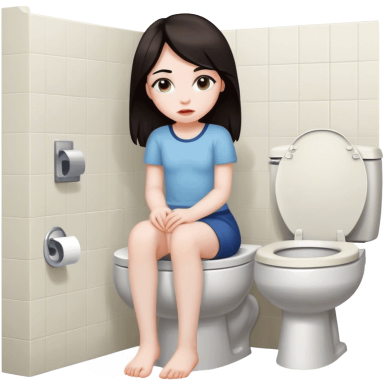 Girl with dark hair on toilet legs crossed emoji