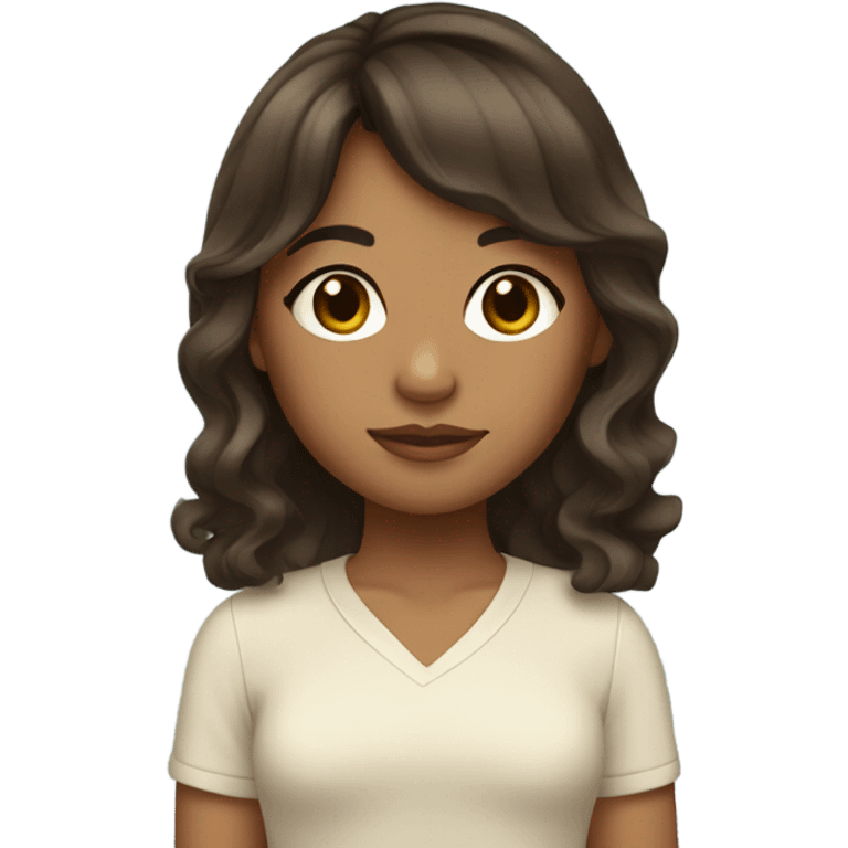 Girl with tan skin and dark brown hair with curtain bangs and wavy hair  emoji