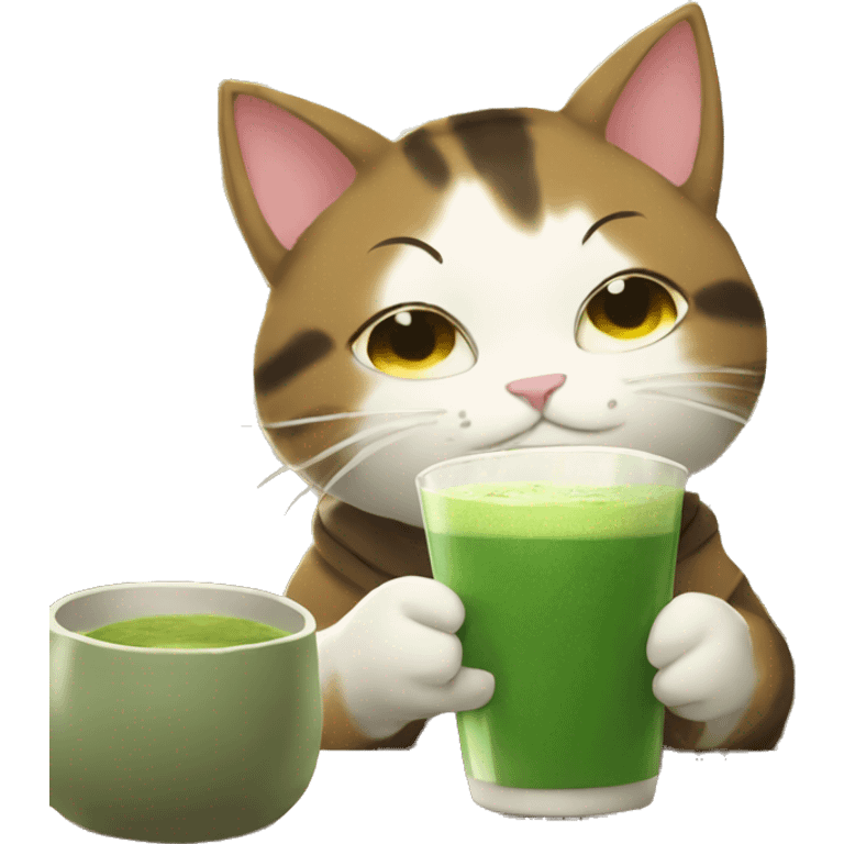 cozy anime cat drinking matcha in the mor emoji