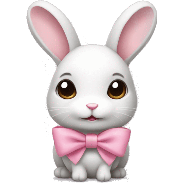 Minilop bunny, white gray and brown with a pink bow emoji