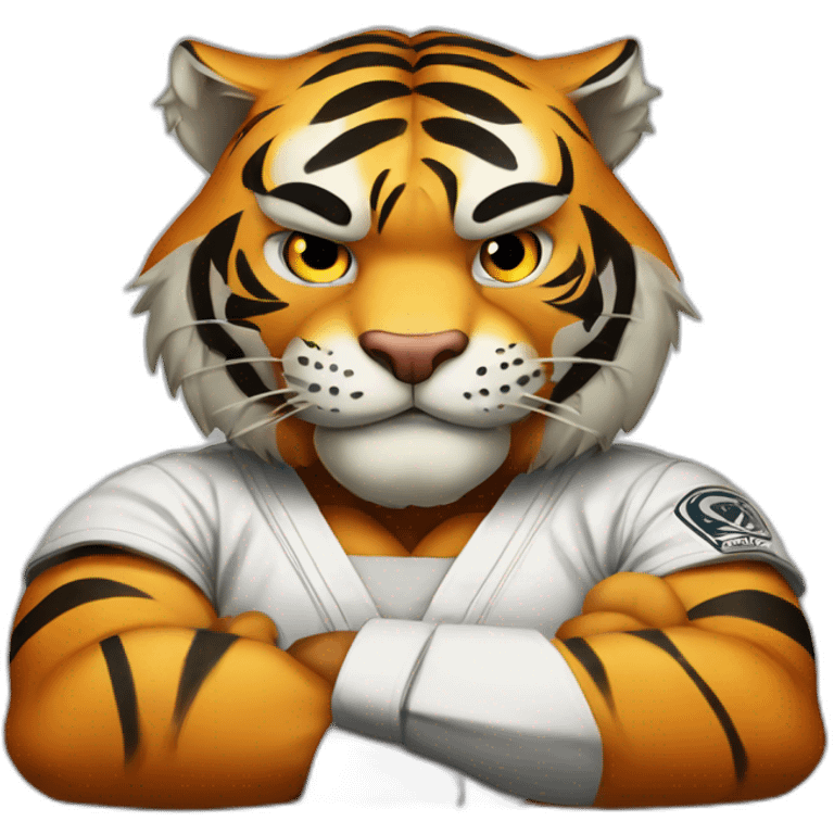 Tiger with evil face   jiu jitsu with his arms crossed emoji