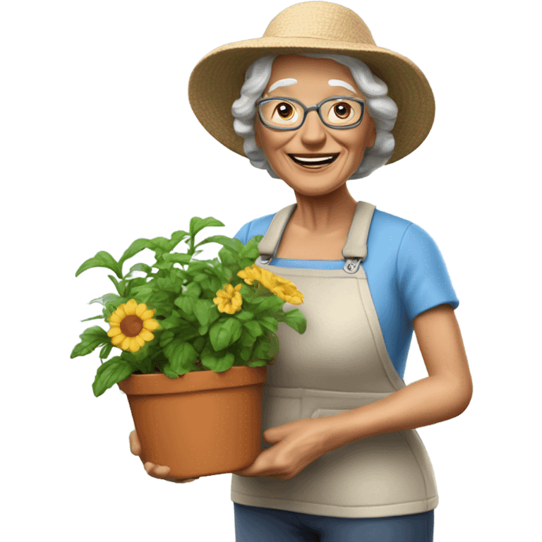 3d hyper realistic senior woman gardening  emoji