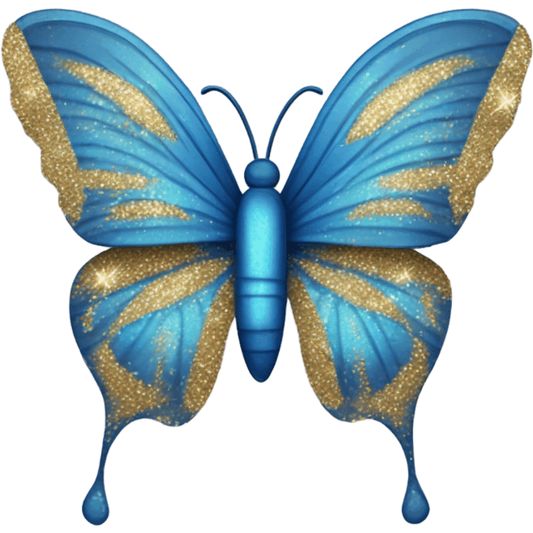 A blue butterfly in glitter and gold emoji