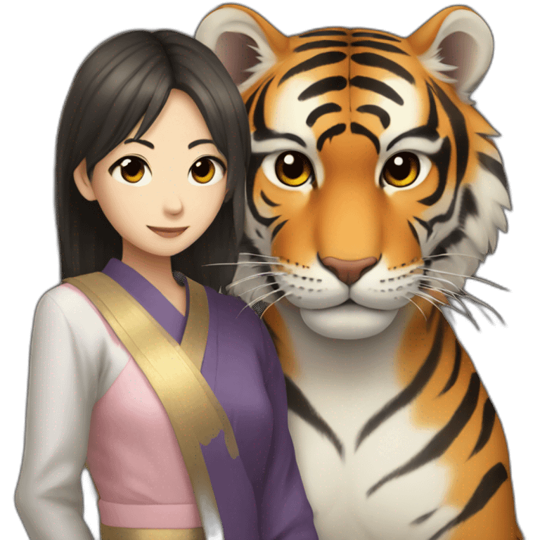 Tiger in arm of Japanese girl Dark Eyes   emoji