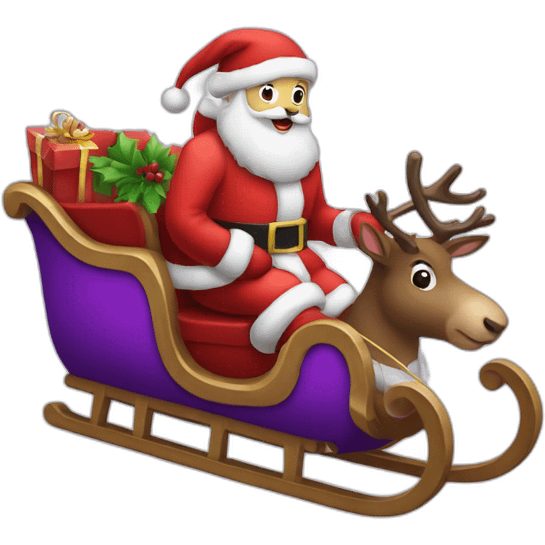 Santa Claus dressed in purple with a sleigh with reindeer emoji