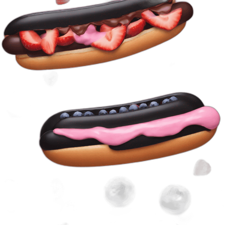 black hotdog with strawberry, blueberry and pink cream emoji