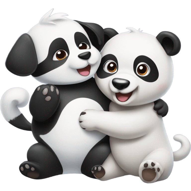 Dog and panda becoming friends  emoji