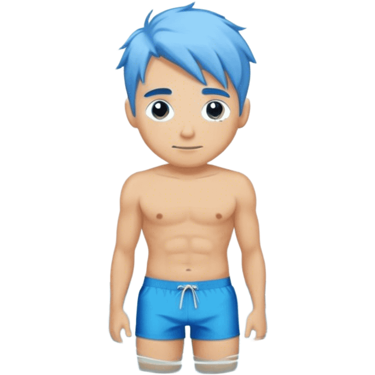 hot blond handsome  Man in blue swimming shorts with blue hair emoji