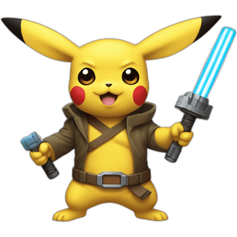 pikachu with the face of yoda and wolverine x-men claws holding a lightsaber emoji