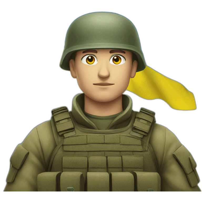 Ukrainian soldier against the background of the Ukrainian flag emoji