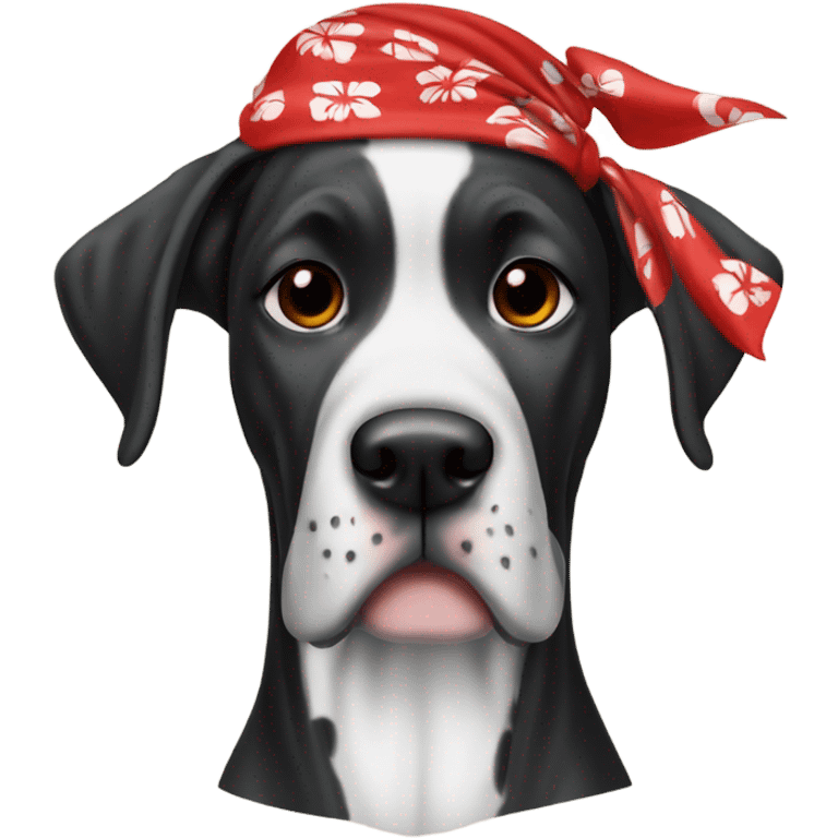 Black whit Great Dane with Hawaiian red bandana emoji