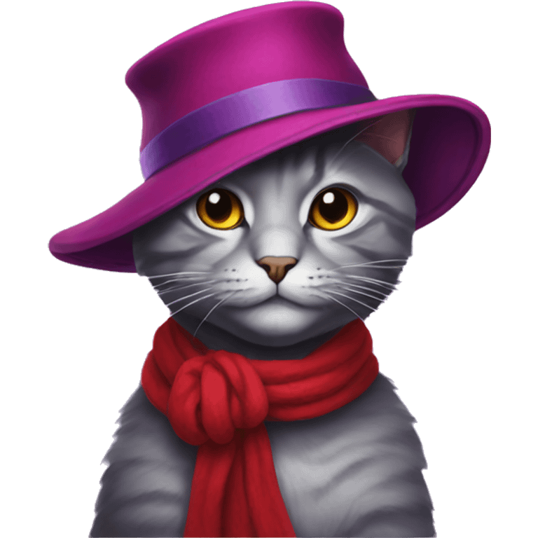 purple cat in red hat, painting emoji